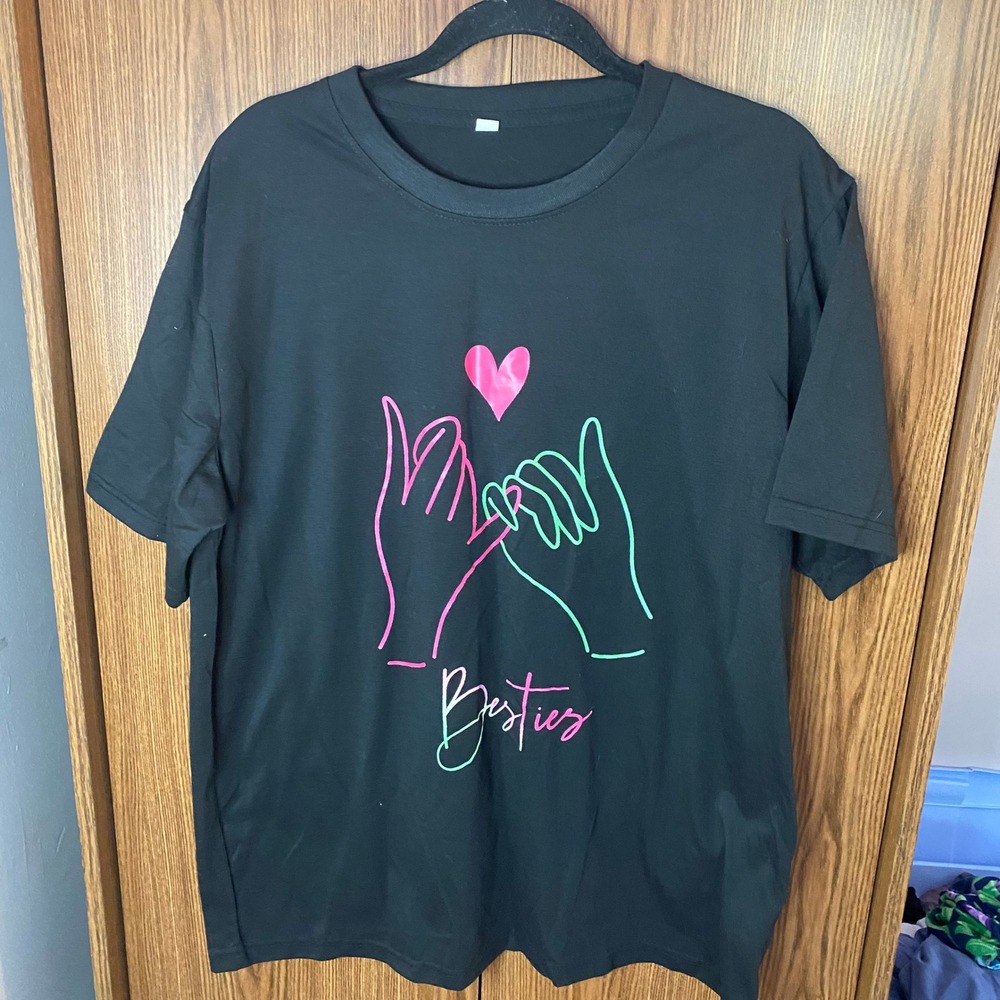 Graphic Tee Womens XL Black Pinky Swear Besties Heart Short Sleeve